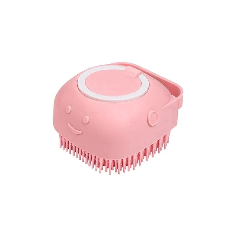 Snuffle Snouts 1x Pink Dog Bath Brush Silicone Pet Shampoo Brush Soap Dog Scrubber Cat Massage Grooming Wash Comb Soft Rubber Puppy Clean Brush