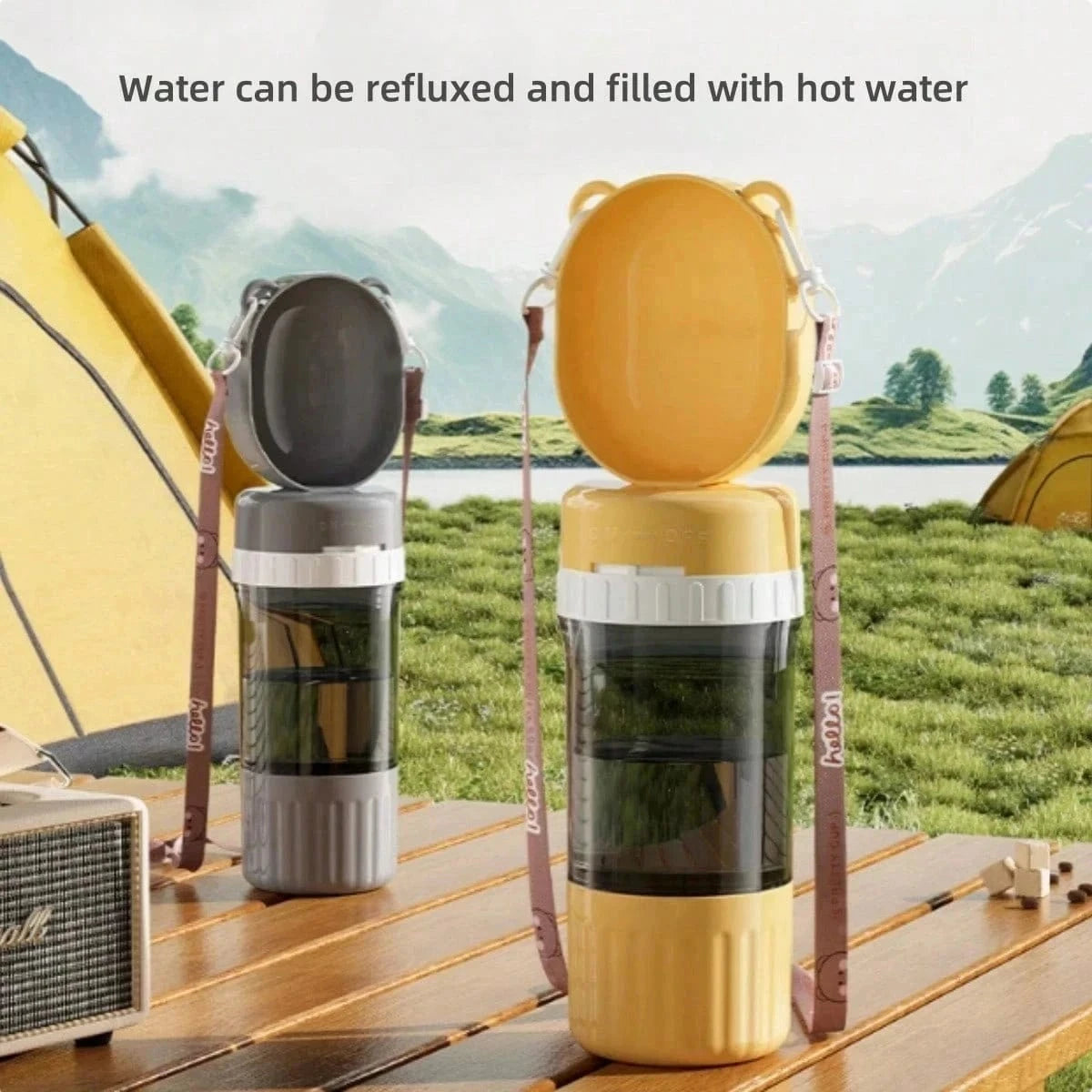 Snuffle Snouts 2-in-1 Travel Dog Bottle – 400ml Water + 180ml Food Leak-Proof Tumbler with Detachable Bowls for On-the-Go Pets