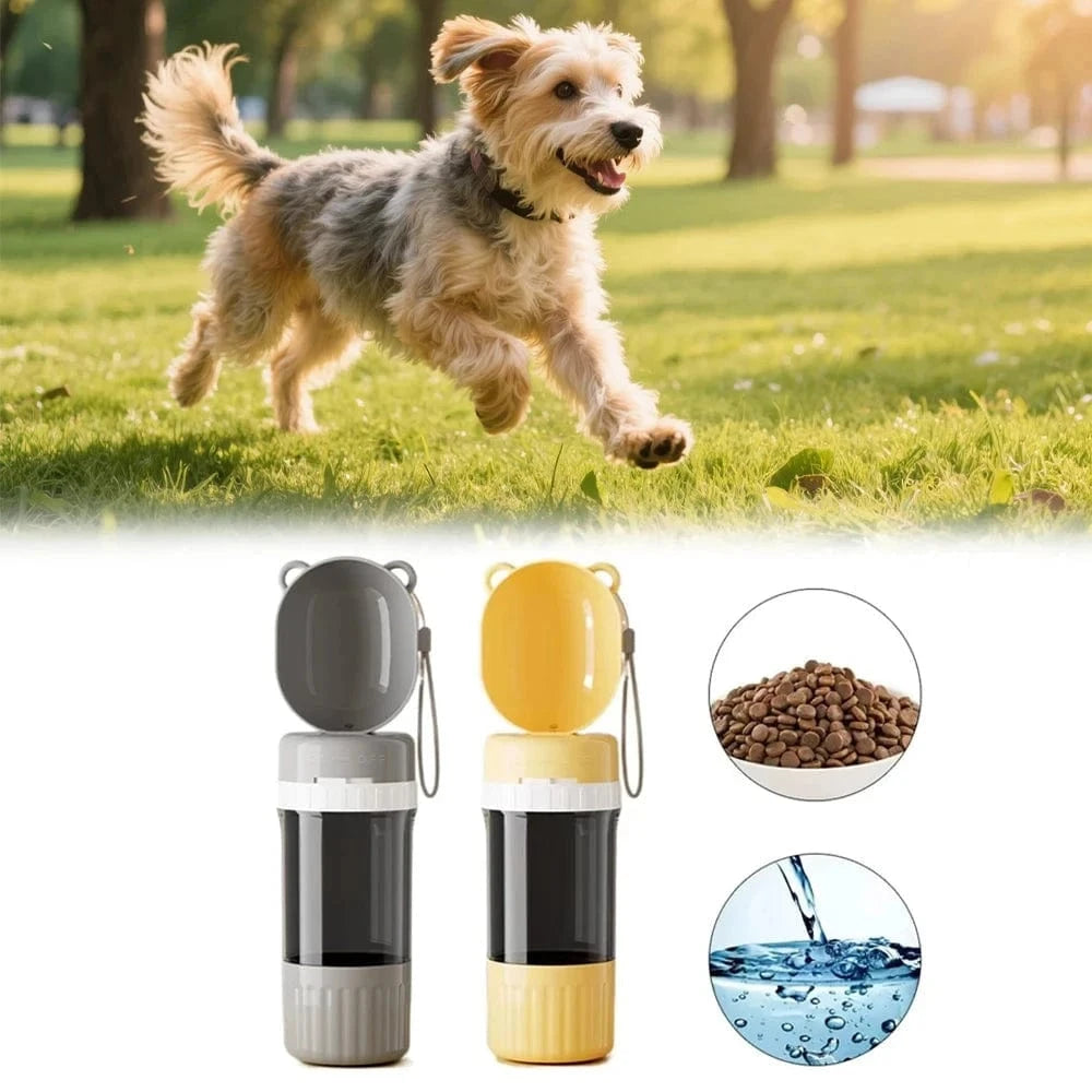 Snuffle Snouts 2-in-1 Travel Dog Bottle – 400ml Water + 180ml Food Leak-Proof Tumbler with Detachable Bowls for On-the-Go Pets