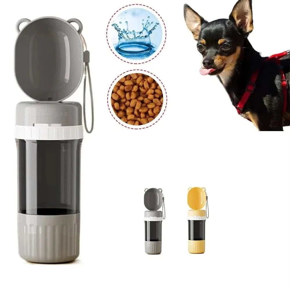 Snuffle Snouts 2-in-1 Travel Dog Bottle – 400ml Water + 180ml Food Leak-Proof Tumbler with Detachable Bowls for On-the-Go Pets