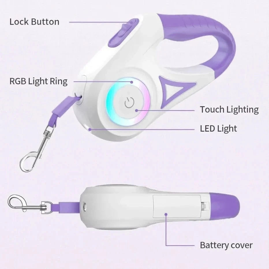 Snuffle Snouts 2025 LED Retractable Leash with light for Puppies Small Medium 2 dogs Cats Pet Harness straps collar Accessories 3m 5m Roulette