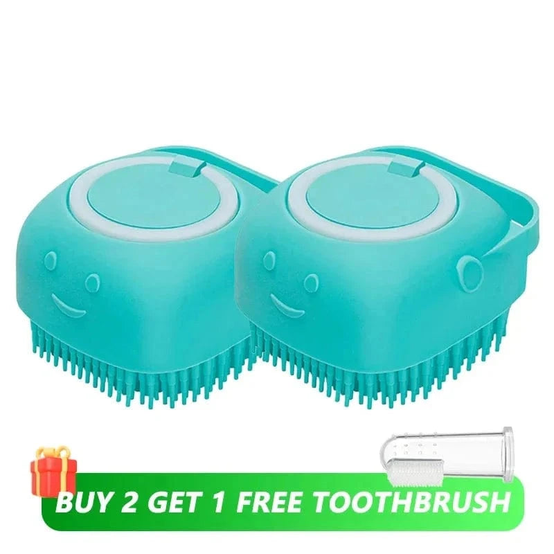 Snuffle Snouts 2x Blue Dog Bath Brush Silicone Pet Shampoo Brush Soap Dog Scrubber Cat Massage Grooming Wash Comb Soft Rubber Puppy Clean Brush