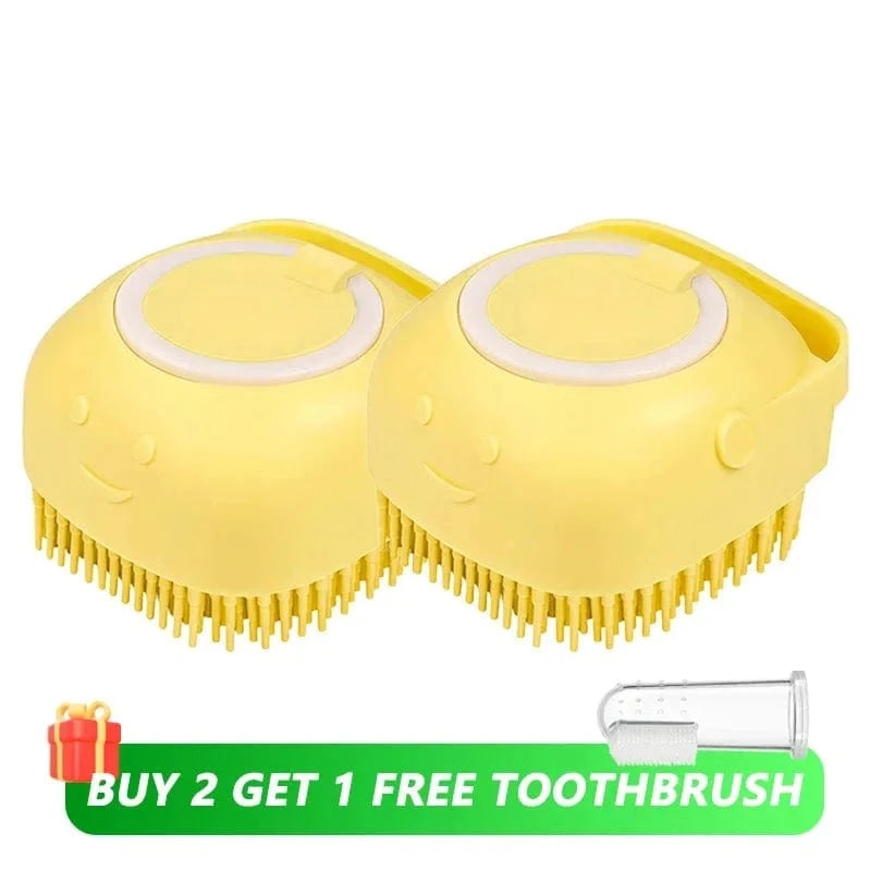 Snuffle Snouts 2x Yellow Dog Bath Brush Silicone Pet Shampoo Brush Soap Dog Scrubber Cat Massage Grooming Wash Comb Soft Rubber Puppy Clean Brush