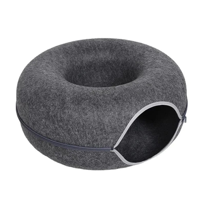 Snuffle Snouts Black / 50x50x20cm Donut Cat Bed for 2 Cats Pet Cat Tunnel Toys Kitten House Basket Interactive Play Toys for Cats Natural Felt Rabbit Cave Nest