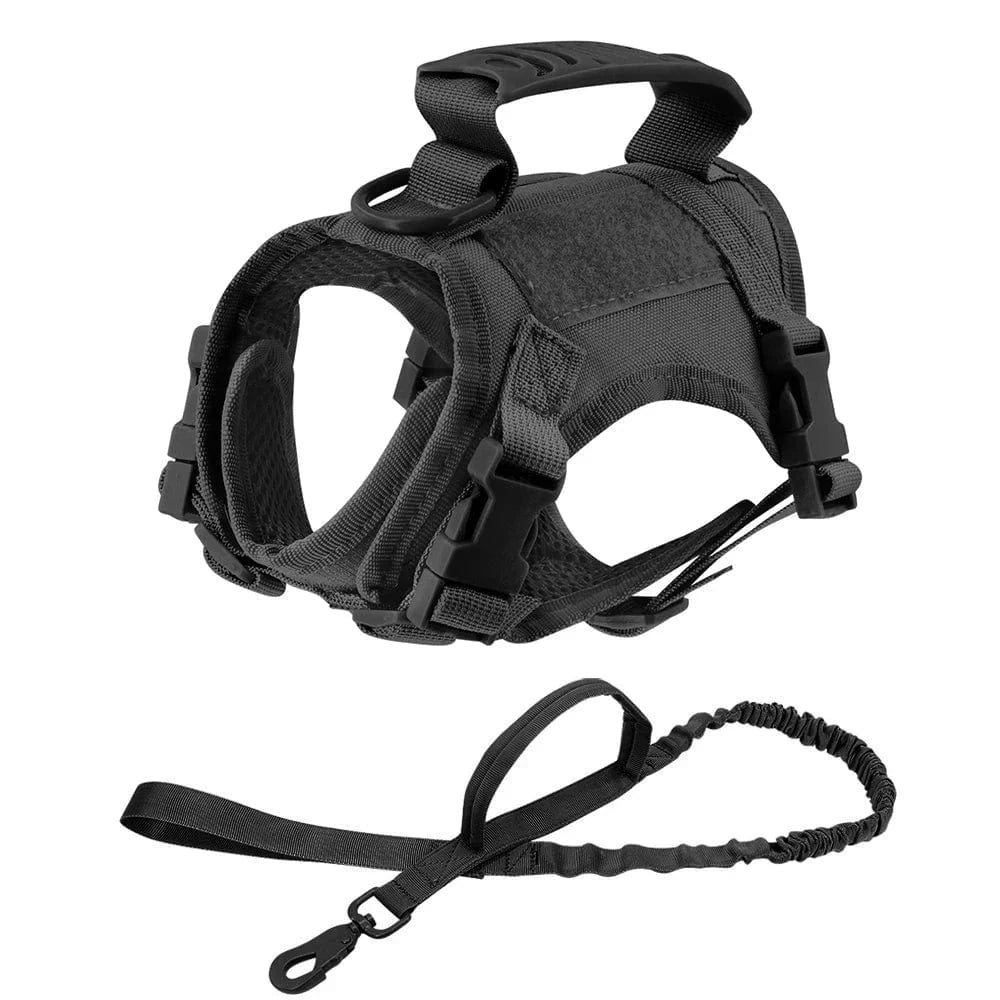 Snuffle Snouts Black set Tactical Cat Harness For Walking Escape Proof Adjustable Pet Vest Harness Soft Mesh With Control Handle For Large Cat Small Dog
