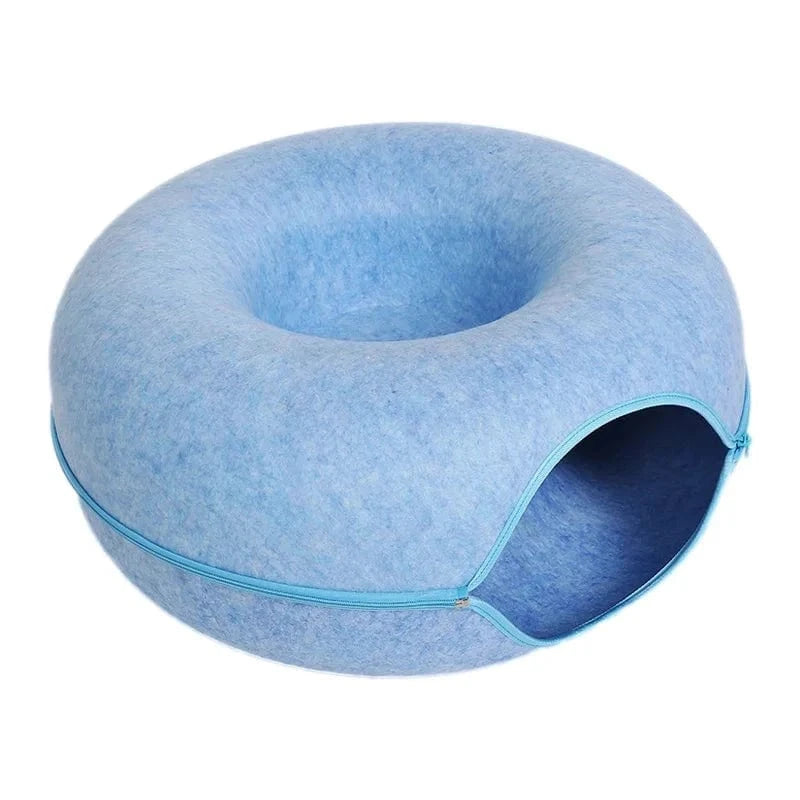 Snuffle Snouts Blue / 50x50x20cm Donut Cat Bed for 2 Cats Pet Cat Tunnel Toys Kitten House Basket Interactive Play Toys for Cats Natural Felt Rabbit Cave Nest