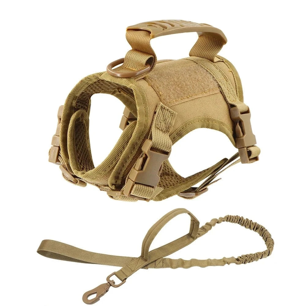 Snuffle Snouts Brown set Tactical Cat Harness For Walking Escape Proof Adjustable Pet Vest Harness Soft Mesh With Control Handle For Large Cat Small Dog