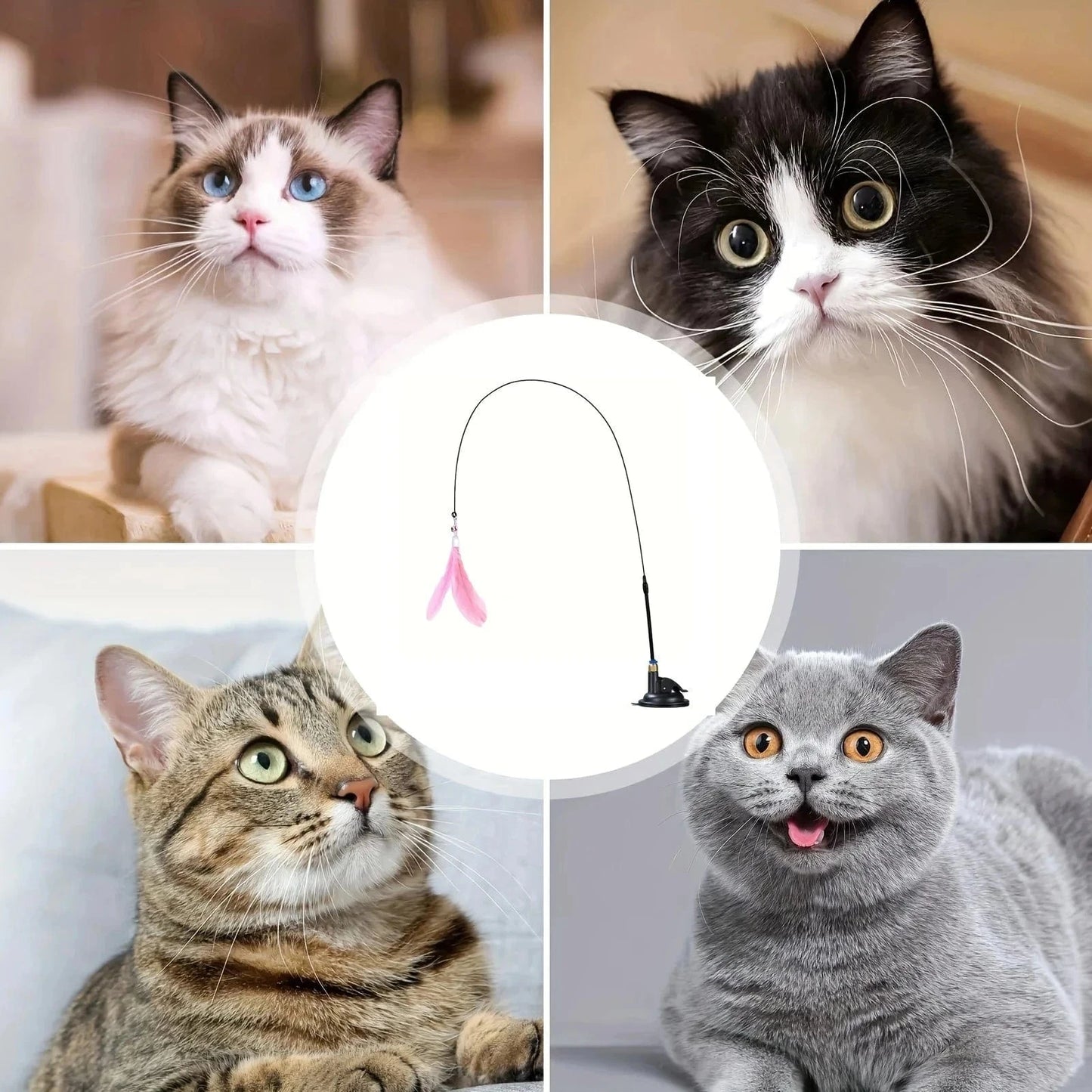 Snuffle Snouts Cat Teaser Toy - Interactive Bell & Feather Wand - Long Suction Cup Pole for Exciting Playtime Adventures - Ultimate Cat Toy