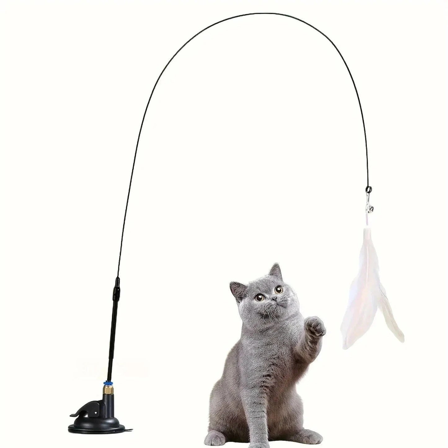 Snuffle Snouts Cat Teaser Toy - Interactive Bell & Feather Wand - Long Suction Cup Pole for Exciting Playtime Adventures - Ultimate Cat Toy