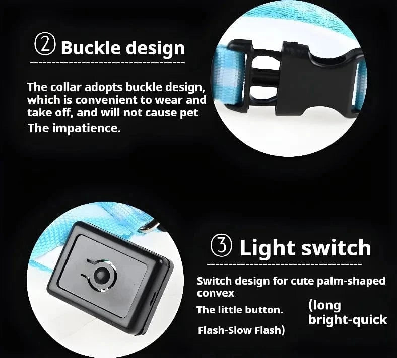 Snuffle Snouts Dog Collar Nylon LED Night Safety Flashing Glow In The Dark Pet Dog Leash pet Dogs Luminous Fluorescent dog accessories collar