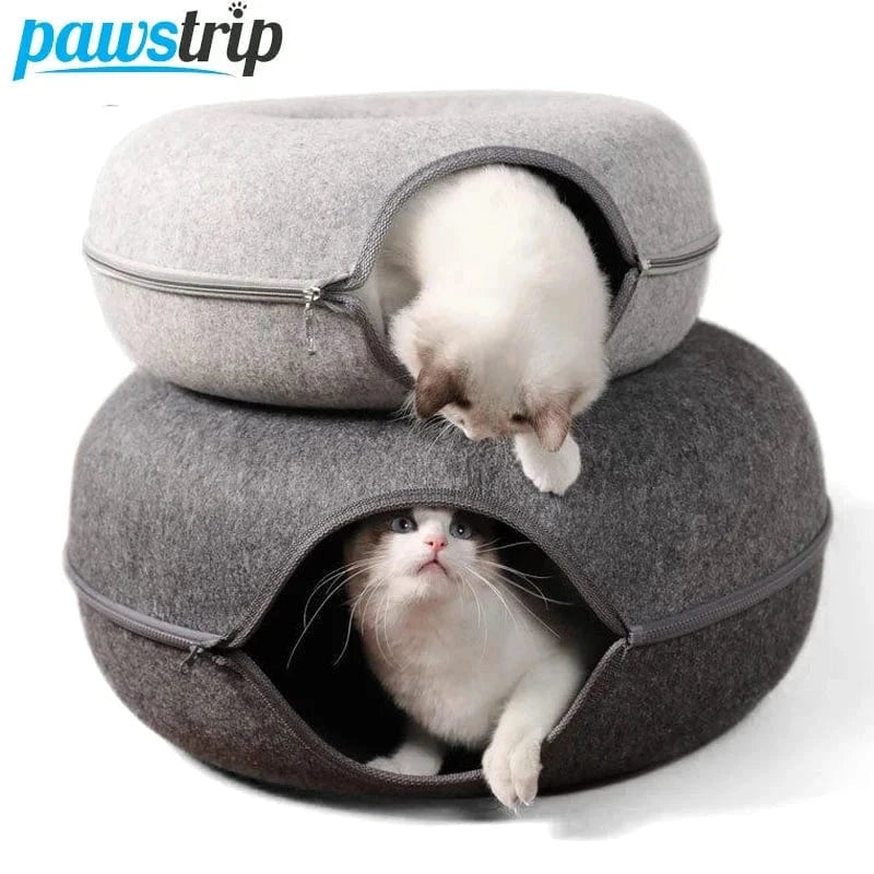 Snuffle Snouts Donut Cat Bed for 2 Cats Pet Cat Tunnel Toys Kitten House Basket Interactive Play Toys for Cats Natural Felt Rabbit Cave Nest