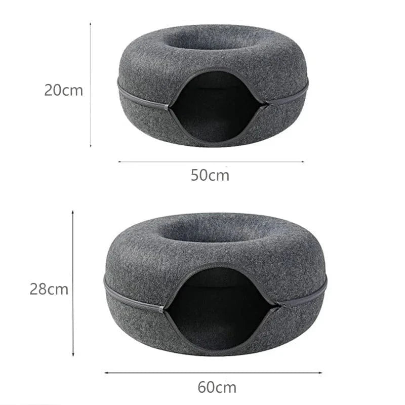 Snuffle Snouts Donut Cat Bed for 2 Cats Pet Cat Tunnel Toys Kitten House Basket Interactive Play Toys for Cats Natural Felt Rabbit Cave Nest
