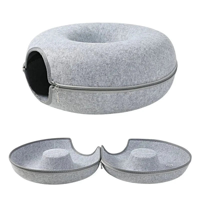 Snuffle Snouts Donut Cat Bed for 2 Cats Pet Cat Tunnel Toys Kitten House Basket Interactive Play Toys for Cats Natural Felt Rabbit Cave Nest