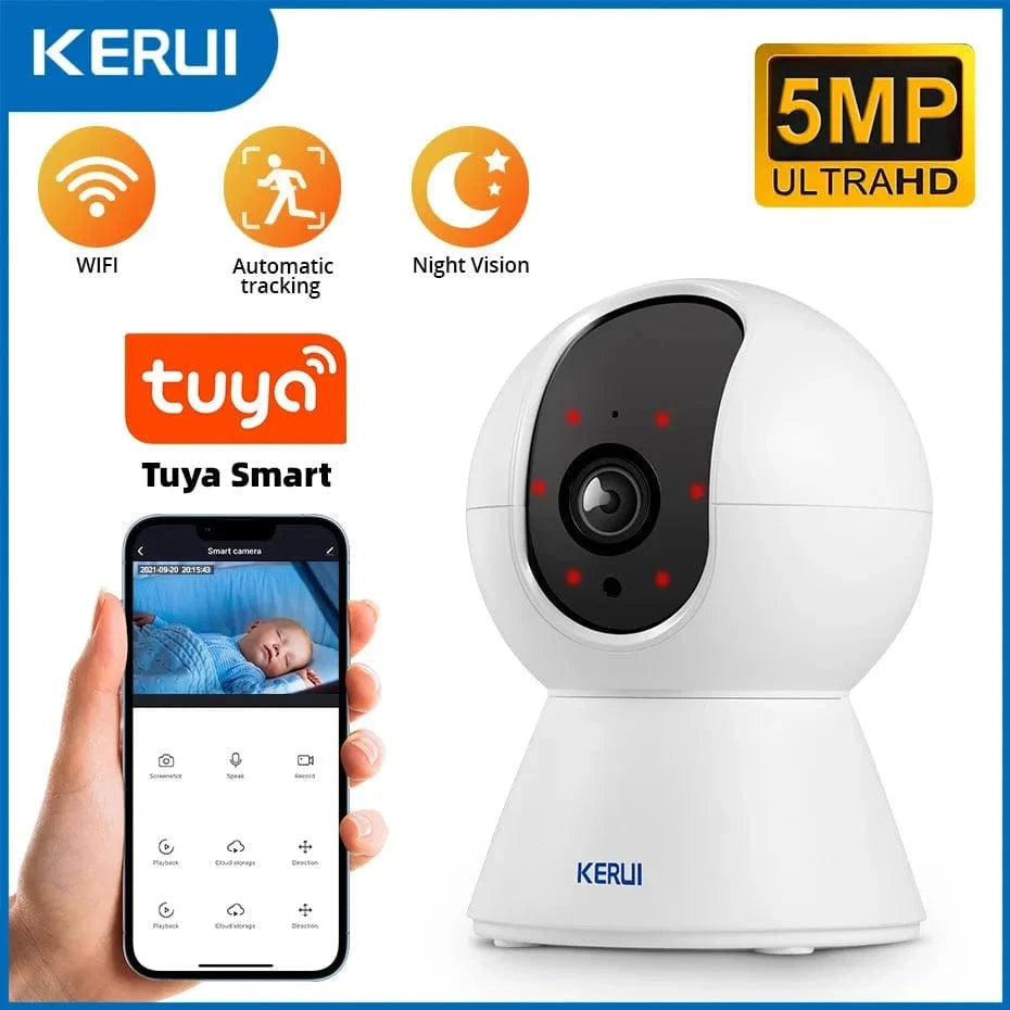 Snuffle Snouts EU Plug KERUI 5MP Tuya Smart Mini WiFi IP Camera Indoor Wireless Security Home CCTV Surveillance Camera 3MP Full HD With Auto Tracking