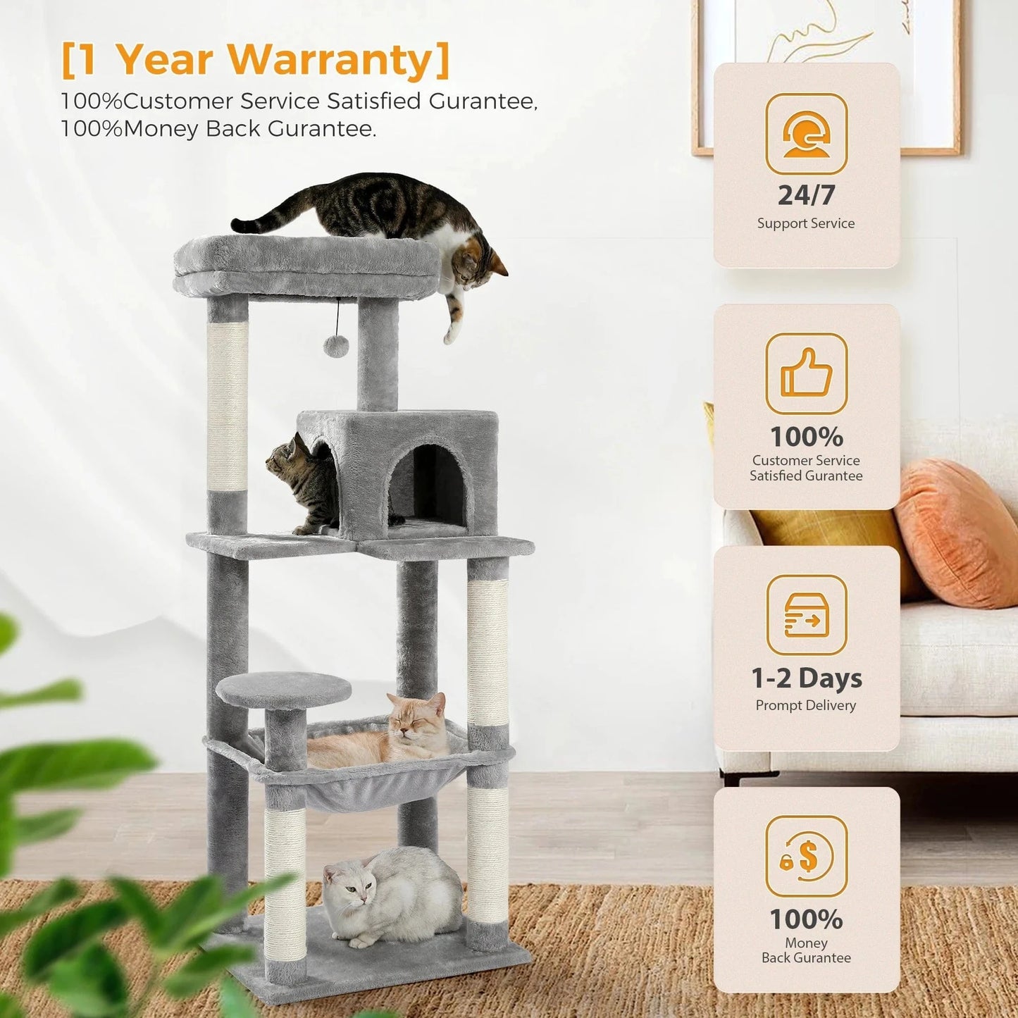 Snuffle Snouts Free Shipping Multi-Level Cat Tree For Cats With Cozy Perches Stable Cat Climbing Frame Cat Scratch Board Toys Cat Furniture