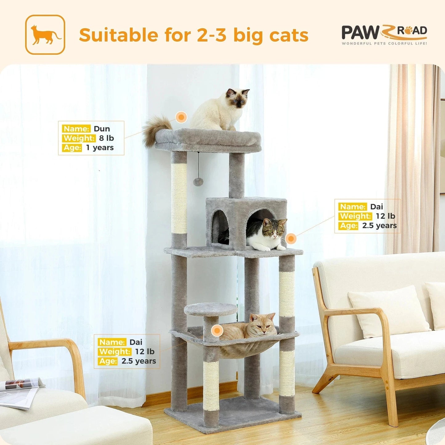 Snuffle Snouts Free Shipping Multi-Level Cat Tree For Cats With Cozy Perches Stable Cat Climbing Frame Cat Scratch Board Toys Cat Furniture