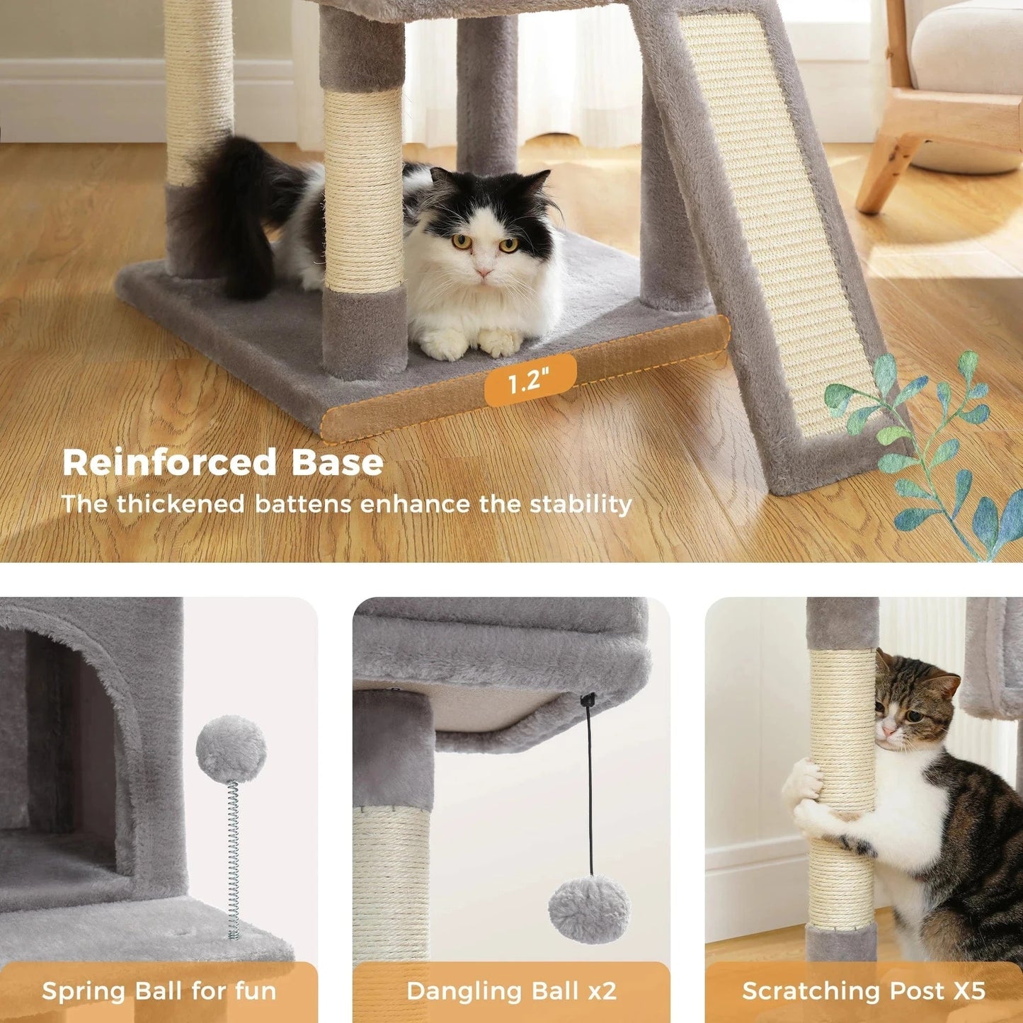 Snuffle Snouts Free Shipping Multi-Level Cat Tree For Cats With Cozy Perches Stable Cat Climbing Frame Cat Scratch Board Toys Cat Furniture