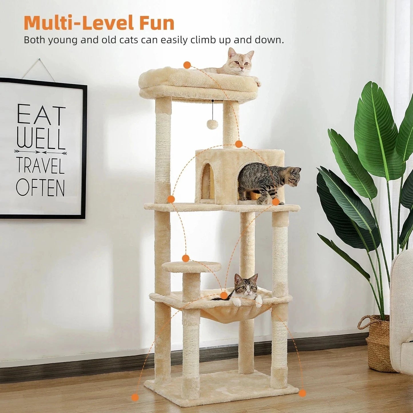 Snuffle Snouts Free Shipping Multi-Level Cat Tree For Cats With Cozy Perches Stable Cat Climbing Frame Cat Scratch Board Toys Cat Furniture