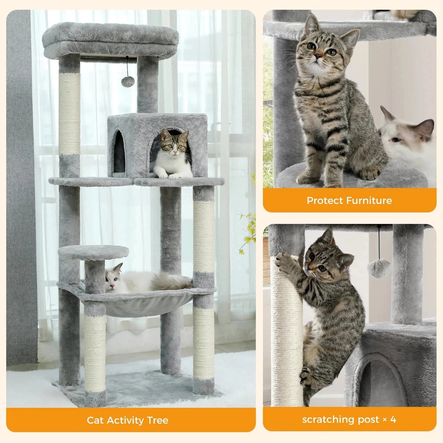 Snuffle Snouts Free Shipping Multi-Level Cat Tree For Cats With Cozy Perches Stable Cat Climbing Frame Cat Scratch Board Toys Cat Furniture