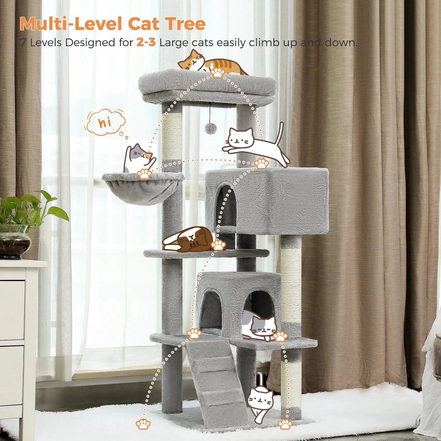 Snuffle Snouts Free Shipping Multi-Level Cat Tree For Cats With Cozy Perches Stable Cat Climbing Frame Cat Scratch Board Toys Cat Furniture