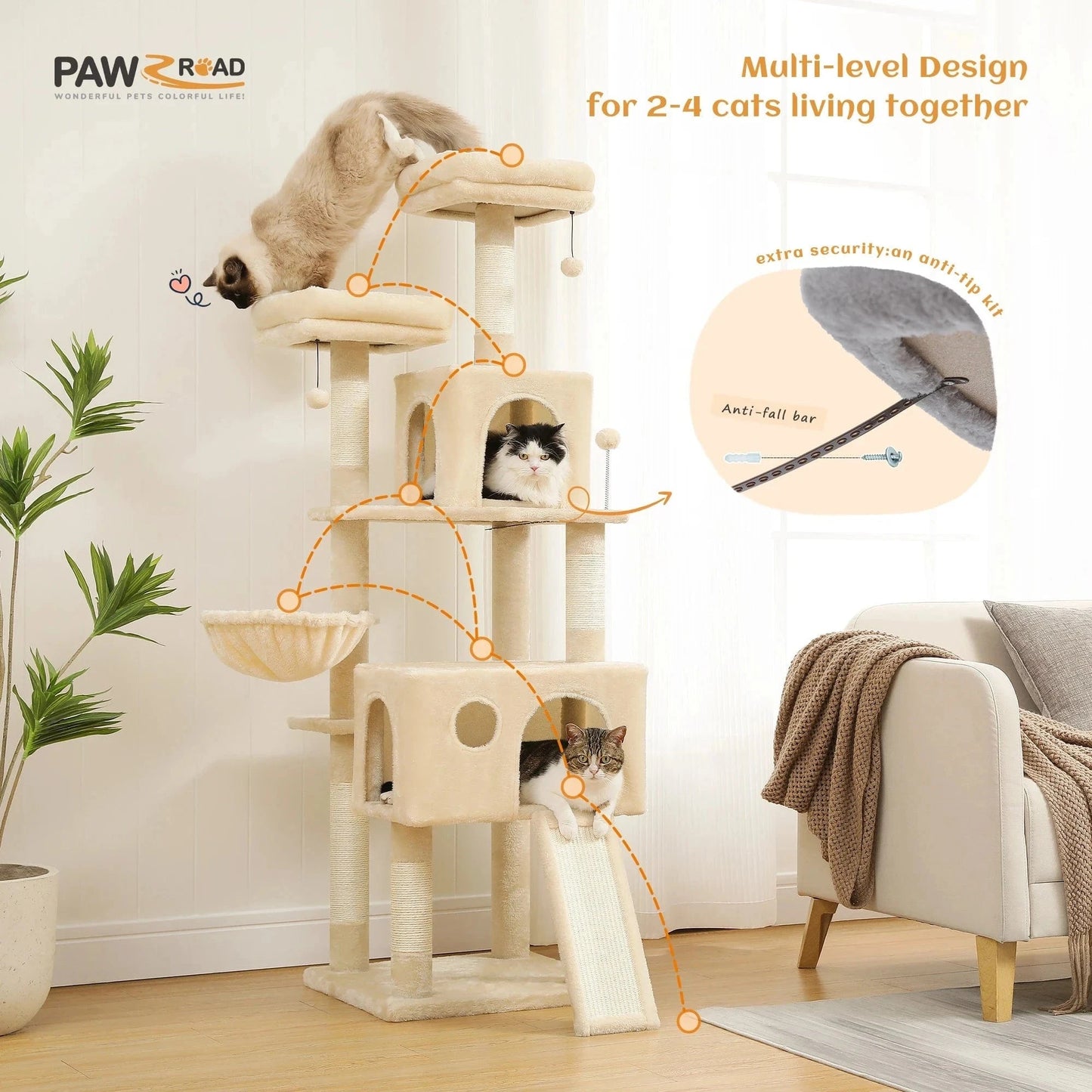 Snuffle Snouts Free Shipping Multi-Level Cat Tree For Cats With Cozy Perches Stable Cat Climbing Frame Cat Scratch Board Toys Cat Furniture