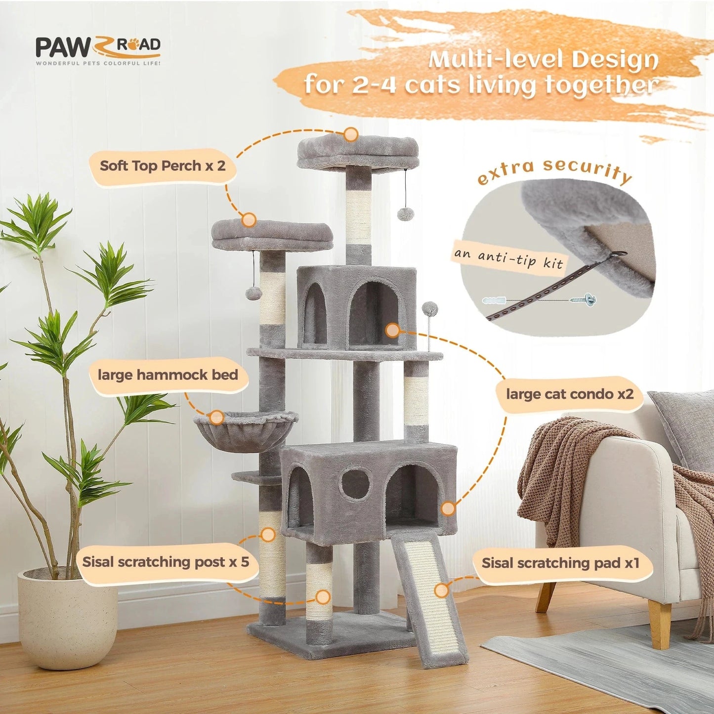 Snuffle Snouts Free Shipping Multi-Level Cat Tree For Cats With Cozy Perches Stable Cat Climbing Frame Cat Scratch Board Toys Cat Furniture