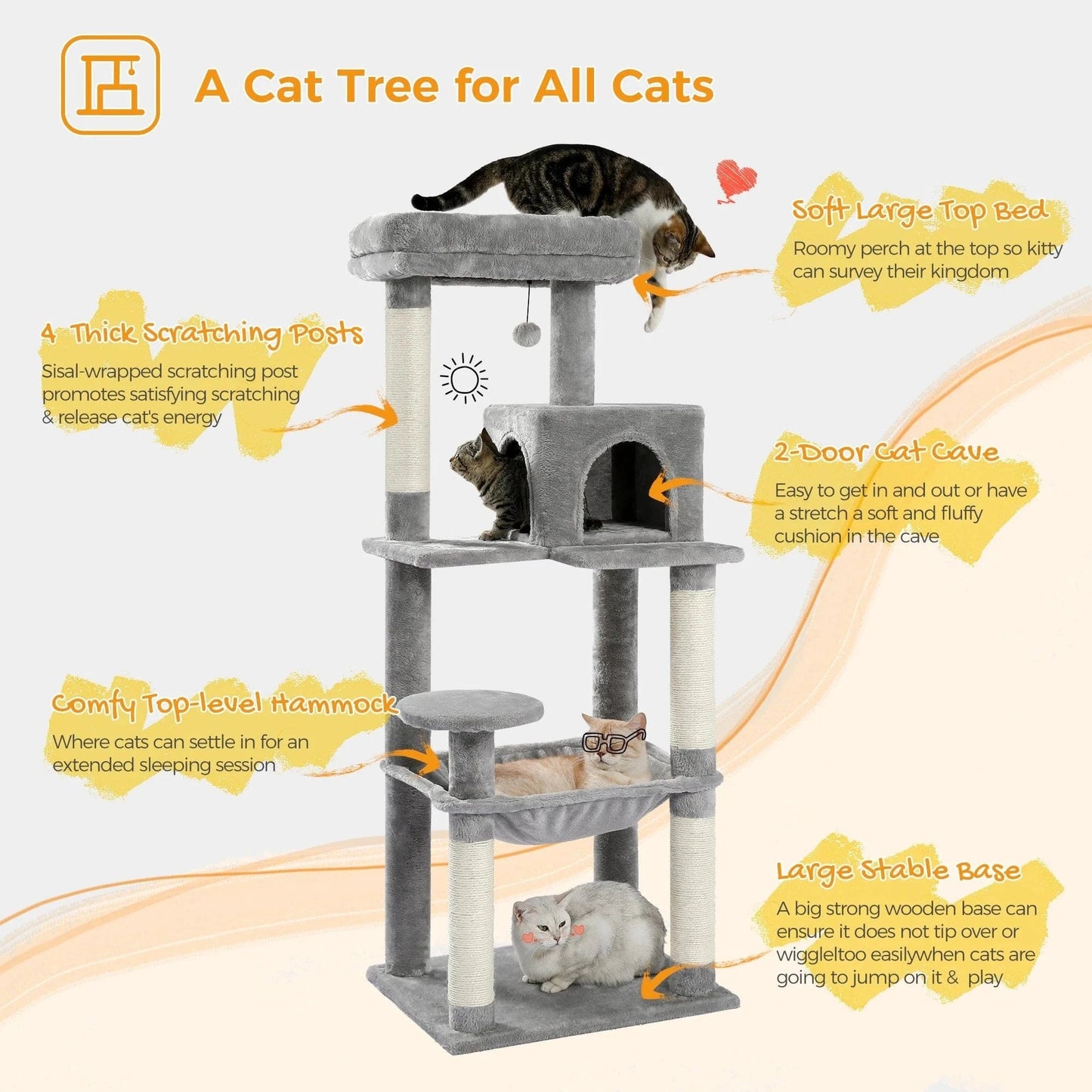 Snuffle Snouts Free Shipping Multi-Level Cat Tree For Cats With Cozy Perches Stable Cat Climbing Frame Cat Scratch Board Toys Cat Furniture