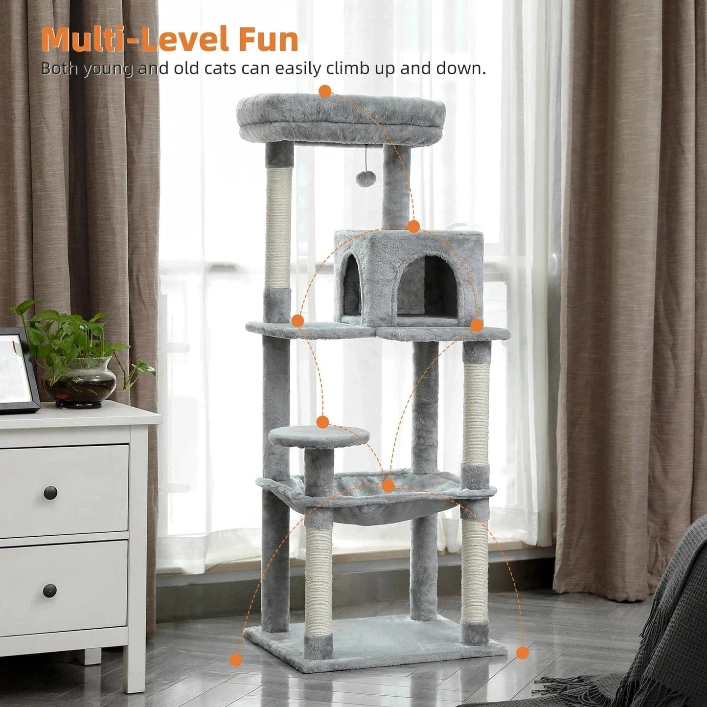 Snuffle Snouts Free Shipping Multi-Level Cat Tree For Cats With Cozy Perches Stable Cat Climbing Frame Cat Scratch Board Toys Cat Furniture