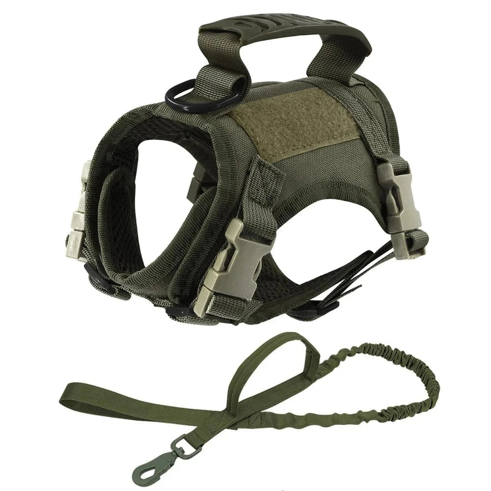 Snuffle Snouts Green set Tactical Cat Harness For Walking Escape Proof Adjustable Pet Vest Harness Soft Mesh With Control Handle For Large Cat Small Dog