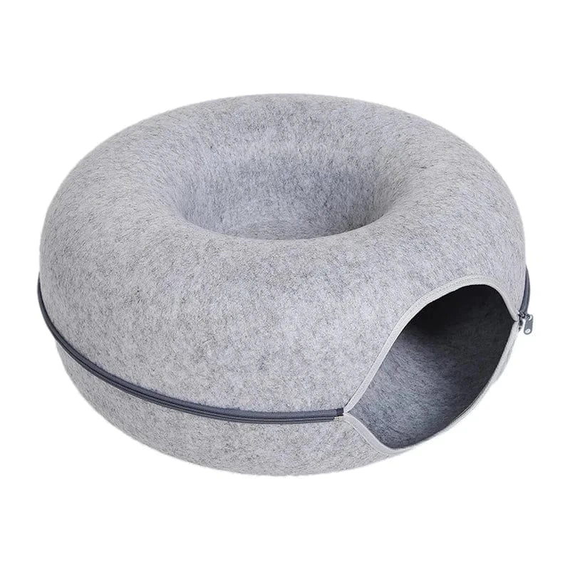 Snuffle Snouts Grey / 50x50x20cm Donut Cat Bed for 2 Cats Pet Cat Tunnel Toys Kitten House Basket Interactive Play Toys for Cats Natural Felt Rabbit Cave Nest