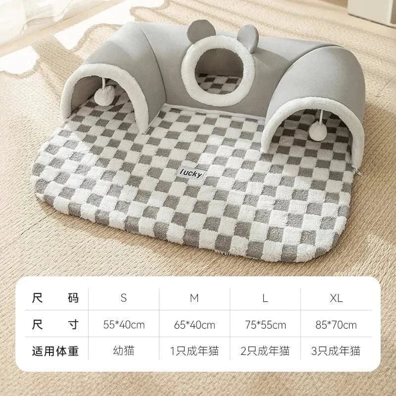 Snuffle Snouts grey / XL-85x70cm New 2024 Autumn and Winter Cat Elk Hide and Seek Cat Tunnel Play Sleeping Integrated Pet Nest Kennel Small Dog Accessories