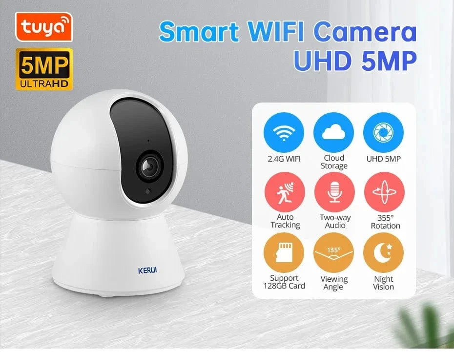 Snuffle Snouts KERUI 5MP Tuya Smart Mini WiFi IP Camera Indoor Wireless Security Home CCTV Surveillance Camera 3MP Full HD With Auto Tracking