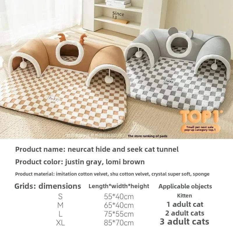 Snuffle Snouts New 2024 Autumn and Winter Cat Elk Hide and Seek Cat Tunnel Play Sleeping Integrated Pet Nest Kennel Small Dog Accessories