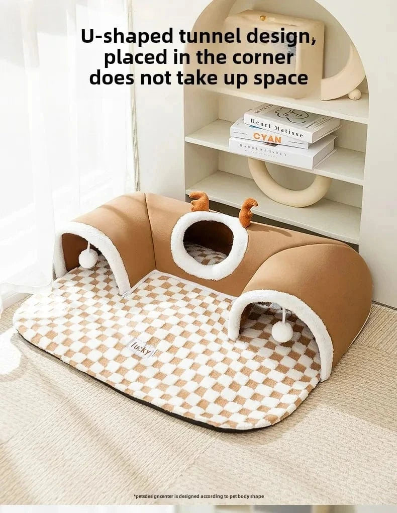 Snuffle Snouts New 2024 Autumn and Winter Cat Elk Hide and Seek Cat Tunnel Play Sleeping Integrated Pet Nest Kennel Small Dog Accessories