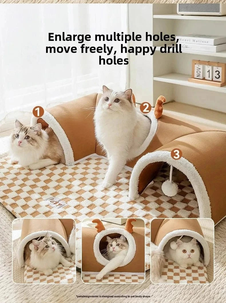 Snuffle Snouts New 2024 Autumn and Winter Cat Elk Hide and Seek Cat Tunnel Play Sleeping Integrated Pet Nest Kennel Small Dog Accessories