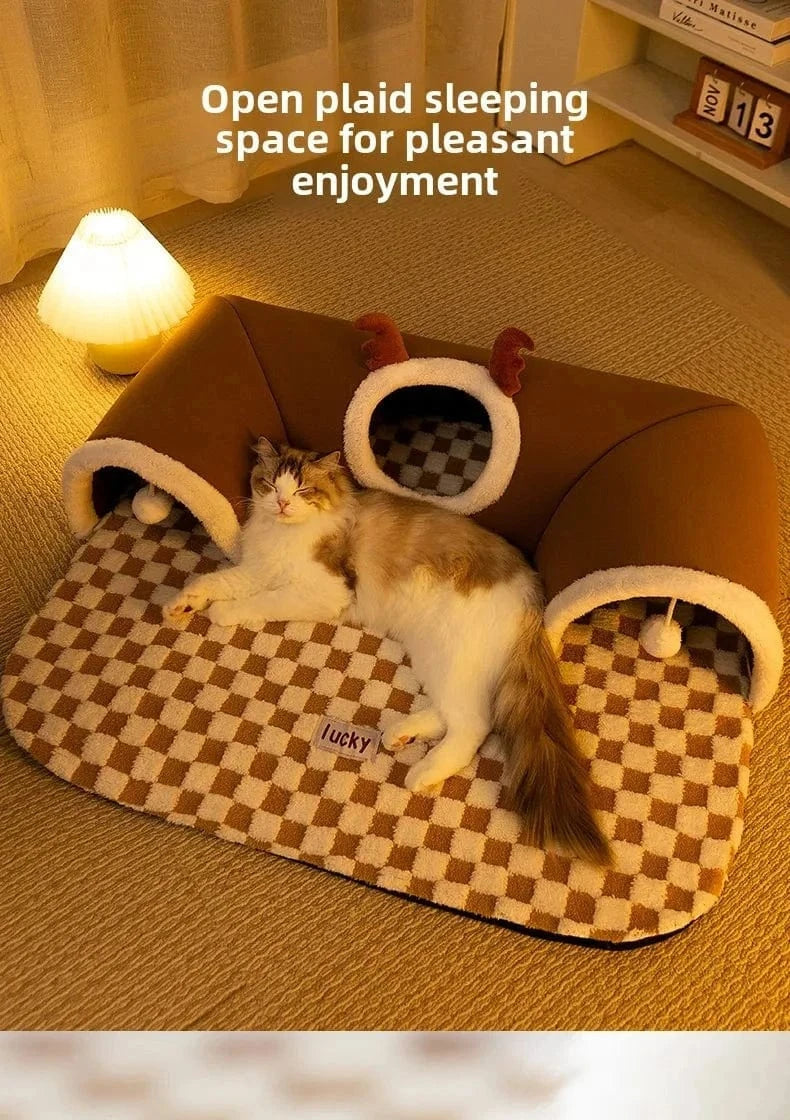 Snuffle Snouts New 2024 Autumn and Winter Cat Elk Hide and Seek Cat Tunnel Play Sleeping Integrated Pet Nest Kennel Small Dog Accessories