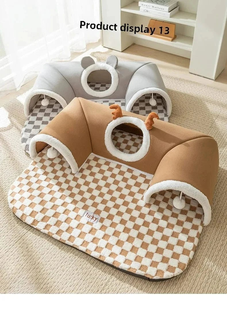 Snuffle Snouts New 2024 Autumn and Winter Cat Elk Hide and Seek Cat Tunnel Play Sleeping Integrated Pet Nest Kennel Small Dog Accessories