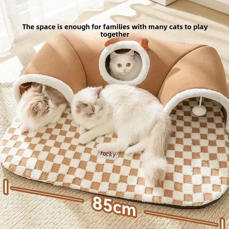 Snuffle Snouts New 2024 Autumn and Winter Cat Elk Hide and Seek Cat Tunnel Play Sleeping Integrated Pet Nest Kennel Small Dog Accessories