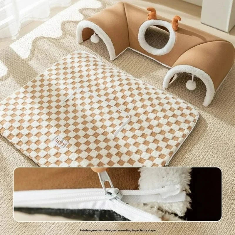 Snuffle Snouts New 2024 Autumn and Winter Cat Elk Hide and Seek Cat Tunnel Play Sleeping Integrated Pet Nest Kennel Small Dog Accessories