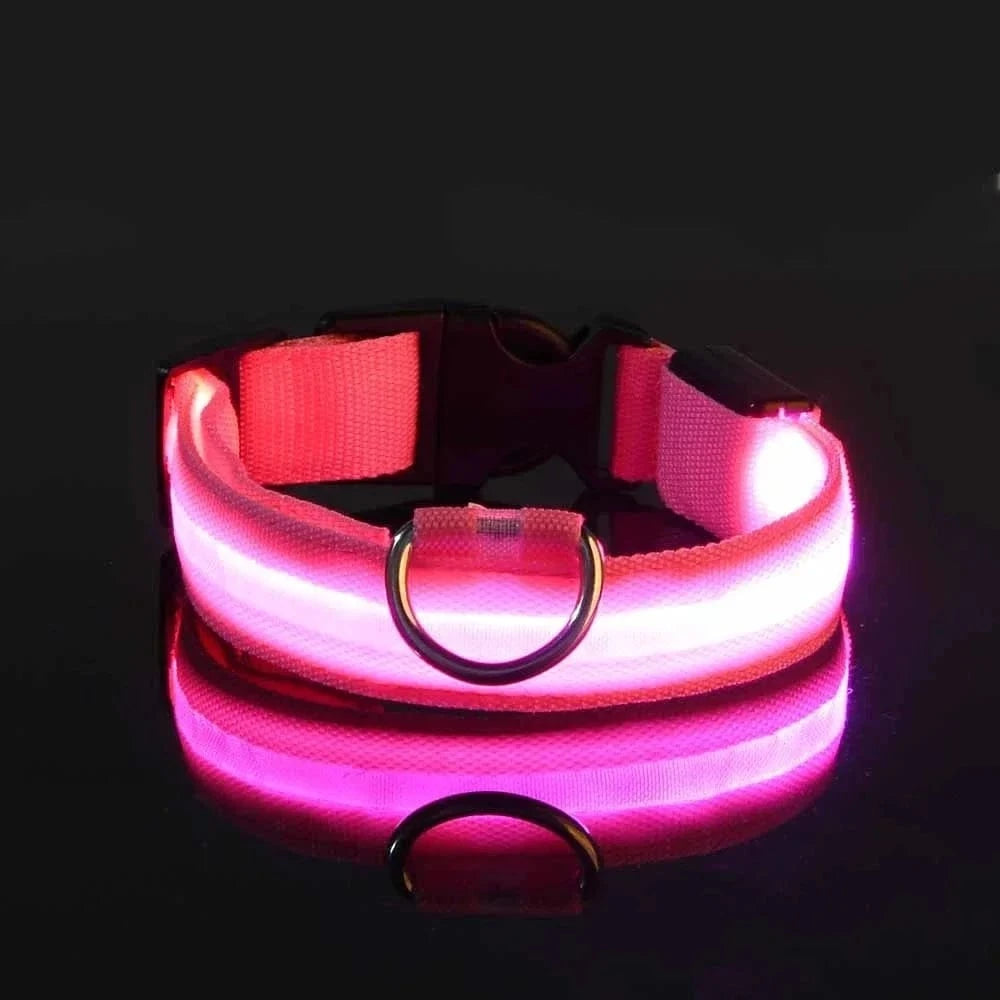 Snuffle Snouts Pink / XS neck 28-38cm Dog Collar Nylon LED Night Safety Flashing Glow In The Dark Pet Dog Leash pet Dogs Luminous Fluorescent dog accessories collar