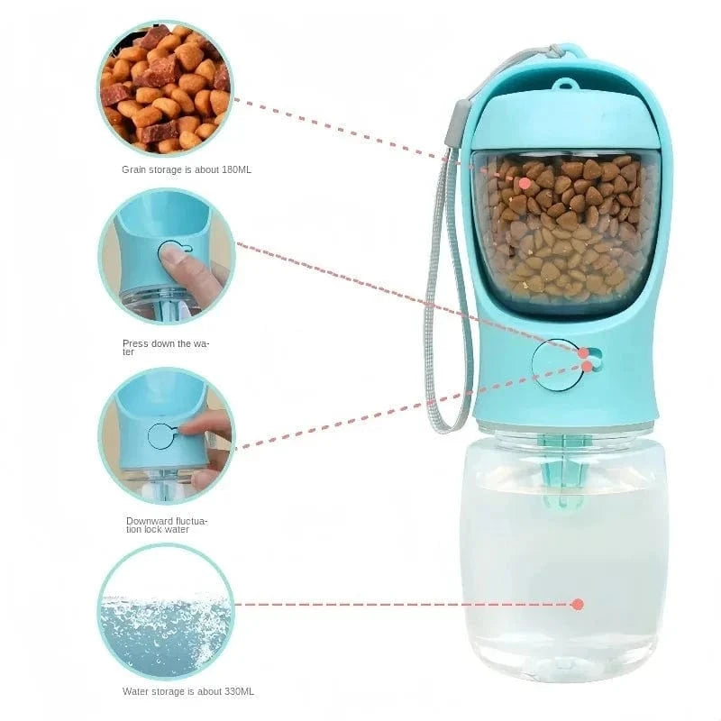 Snuffle Snouts Portable Dog Water Bottle with Storage Food and Water Container for Puppy Pets Dogs Feeder Bowl Outdoor Travel Pet Supplies