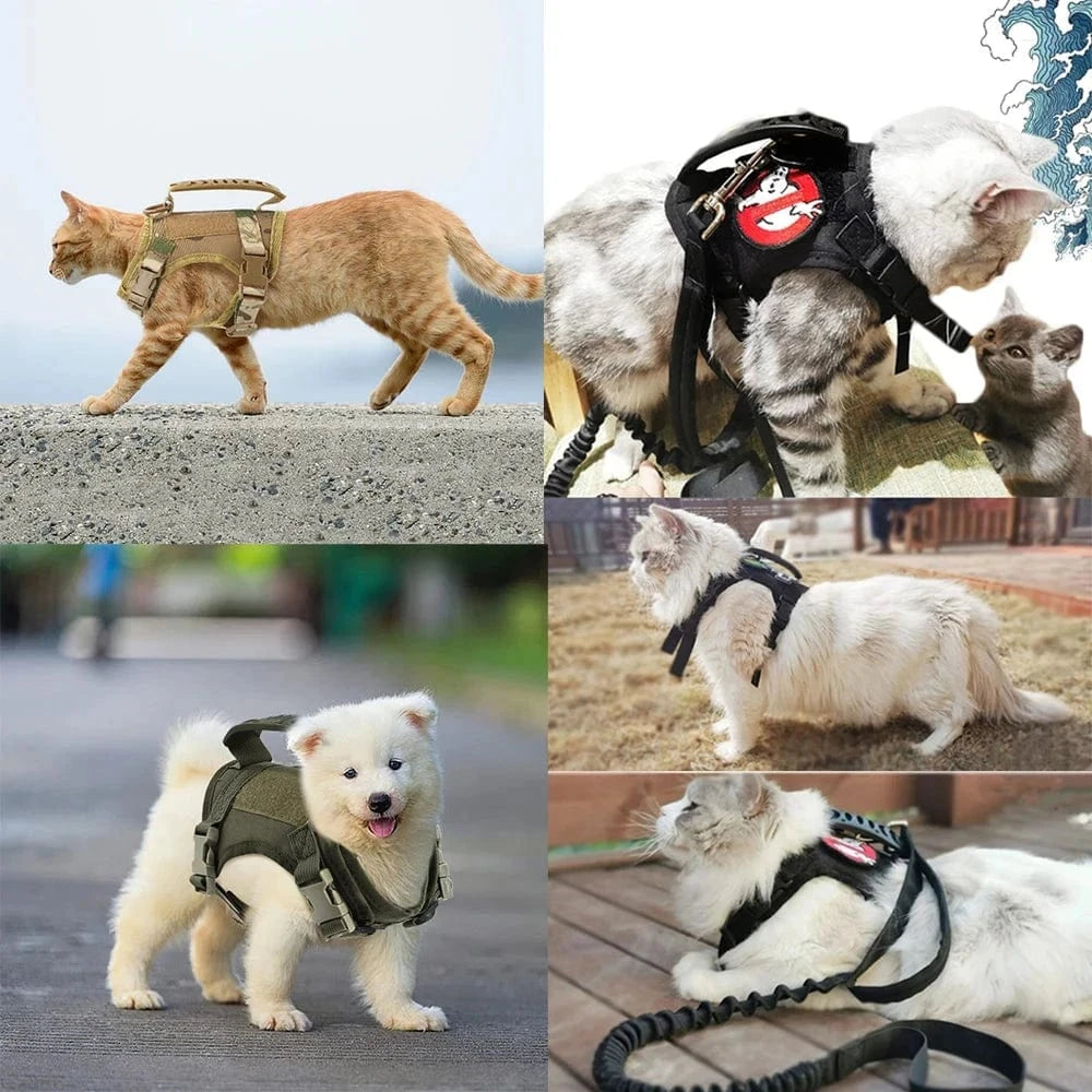 Snuffle Snouts Tactical Cat Harness For Walking Escape Proof Adjustable Pet Vest Harness Soft Mesh With Control Handle For Large Cat Small Dog