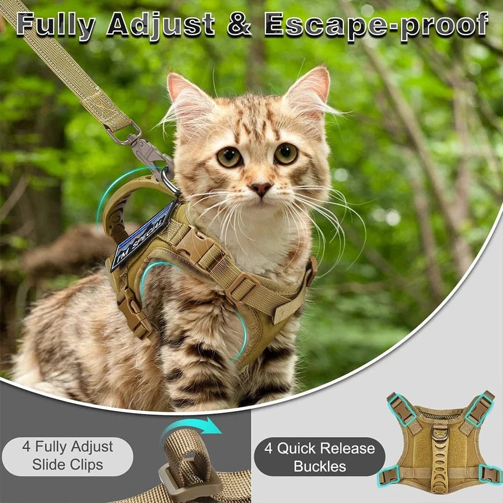 Snuffle Snouts Tactical Cat Harness For Walking Escape Proof Adjustable Pet Vest Harness Soft Mesh With Control Handle For Large Cat Small Dog
