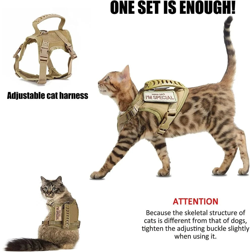 Snuffle Snouts Tactical Cat Harness For Walking Escape Proof Adjustable Pet Vest Harness Soft Mesh With Control Handle For Large Cat Small Dog