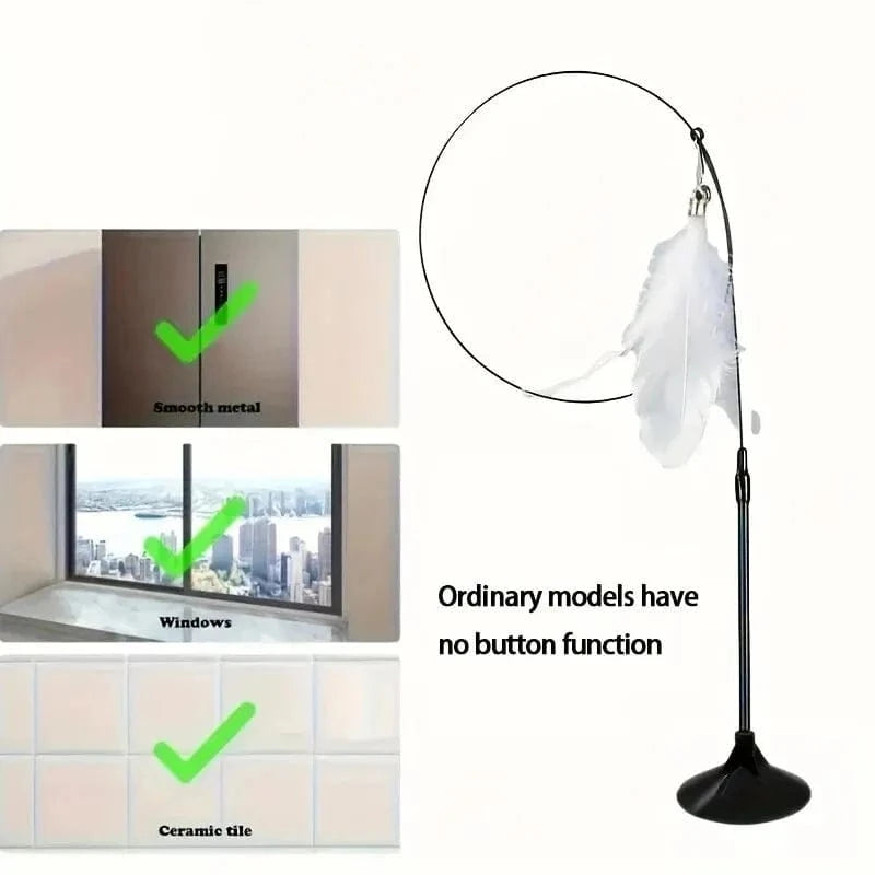 Snuffle Snouts White Normal Cat Teaser Toy - Interactive Bell & Feather Wand - Long Suction Cup Pole for Exciting Playtime Adventures - Ultimate Cat Toy