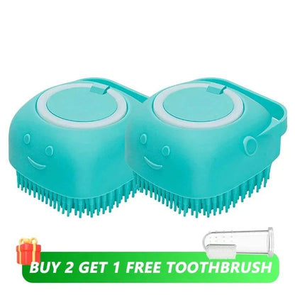 Snuffle Snouts 2x Blue Dog Bath Brush Silicone Pet Shampoo Brush Soap Dog Scrubber Cat Massage Grooming Wash Comb Soft Rubber Puppy Clean Brush