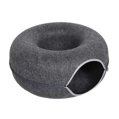 Snuffle Snouts Black / 50x50x20cm Donut Cat Bed for 2 Cats Pet Cat Tunnel Toys Kitten House Basket Interactive Play Toys for Cats Natural Felt Rabbit Cave Nest