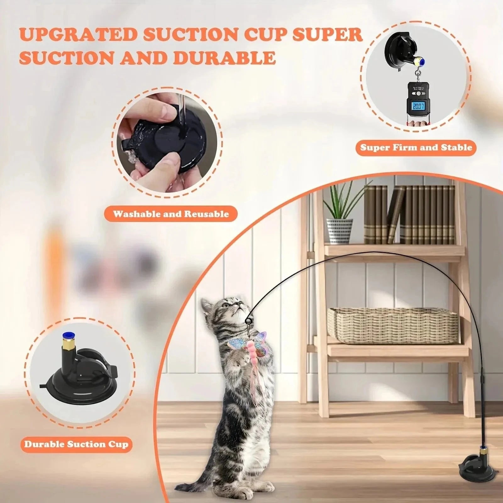 Snuffle Snouts Cat Teaser Toy - Interactive Bell & Feather Wand - Long Suction Cup Pole for Exciting Playtime Adventures - Ultimate Cat Toy