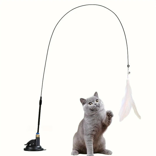 Snuffle Snouts Cat Teaser Toy - Interactive Bell & Feather Wand - Long Suction Cup Pole for Exciting Playtime Adventures - Ultimate Cat Toy