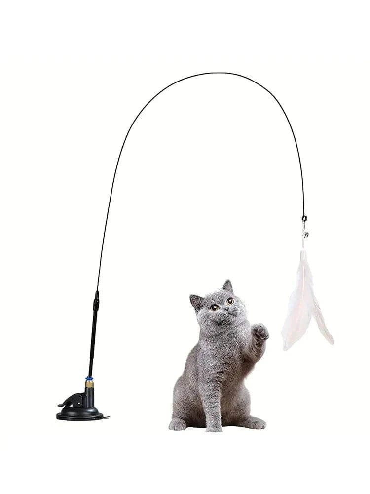 Snuffle Snouts Cat Teaser Toy - Interactive Bell & Feather Wand - Long Suction Cup Pole for Exciting Playtime Adventures - Ultimate Cat Toy
